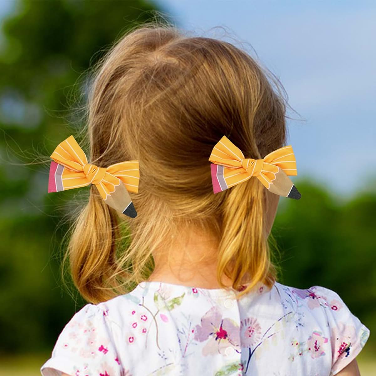 Yellow Pencil Design Back to School Hair Bow Clips