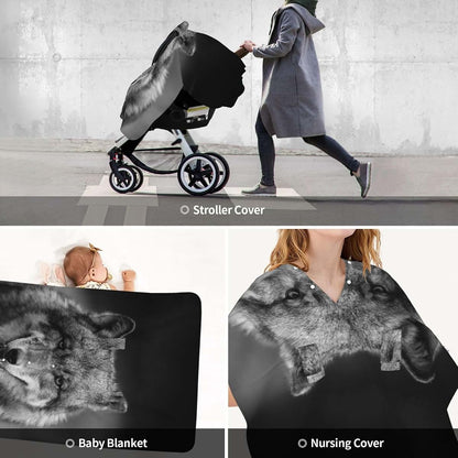 YonaJeik Scary Dark Gray Wolf Baby Car Seat Canopy Cover Multi Use Shower Gift, Nursing Cover for Mom Nursing Covers (photo 3)