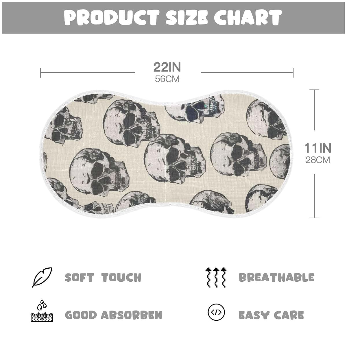 GOODOLD Skull Pattern Muslin Baby Burp Cloths