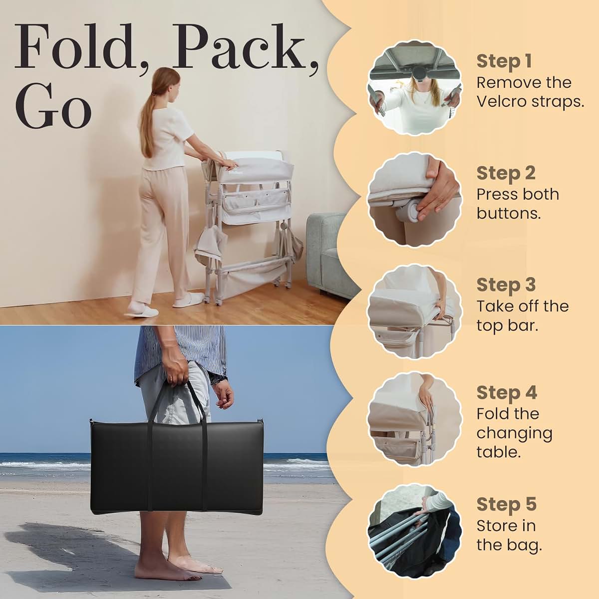 NurturePatch Portable Folding Changing Table With Storage And Wheels (photo 3)