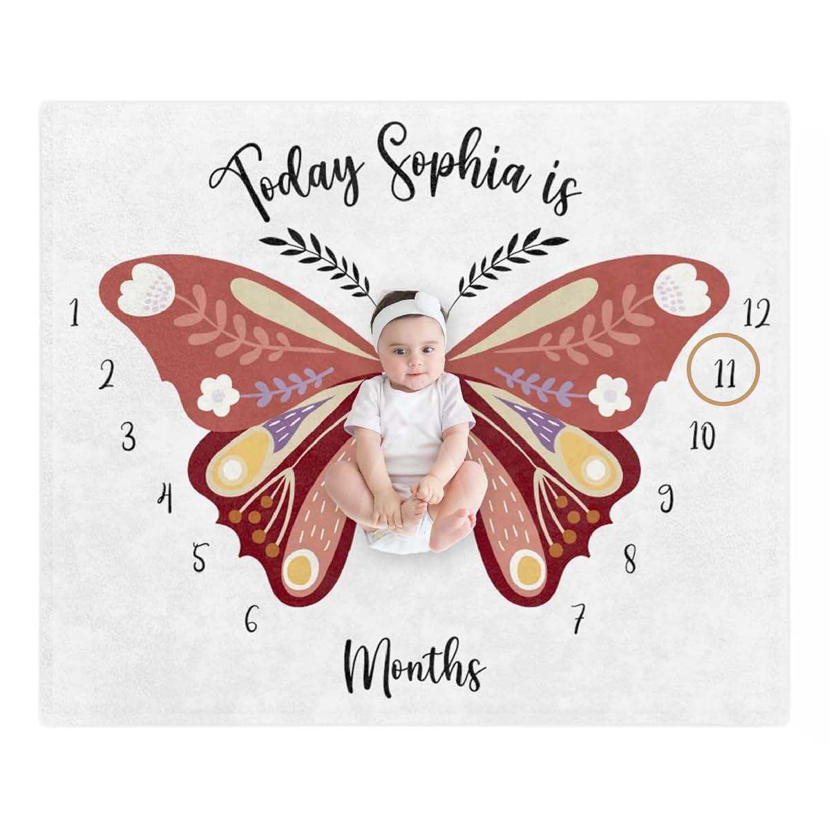 Ferdus Personalized Baby Blanket with Name Boho Moon Baby Monthly Milestone Blanket, Butterfy Baby Gift,Newborn Baby