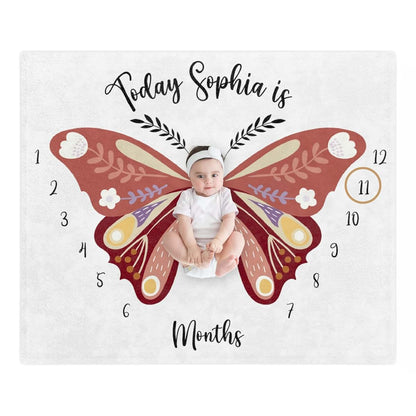 Ferdus Personalized Baby Blanket with Name Boho Moon Baby Monthly Milestone Blanket, Butterfy Baby Gift,Newborn Baby