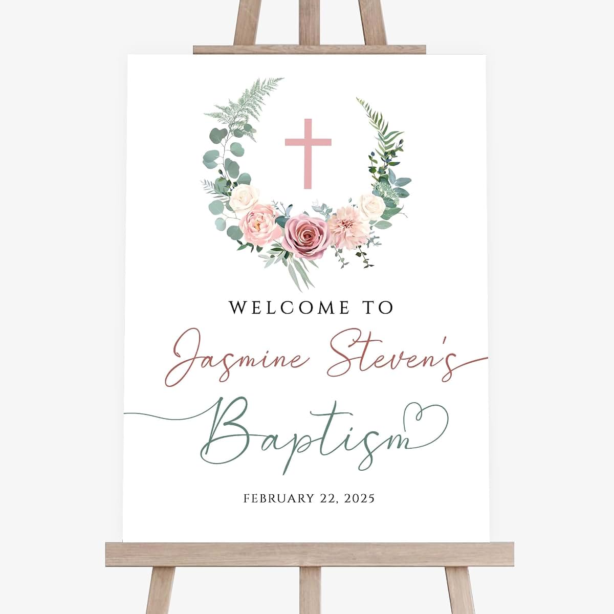 MOTIVE GIFT Personalized Baptism Welcome Sign, First Communion Welcome Sign, Flower Baptism Welcome Sign, Baptism