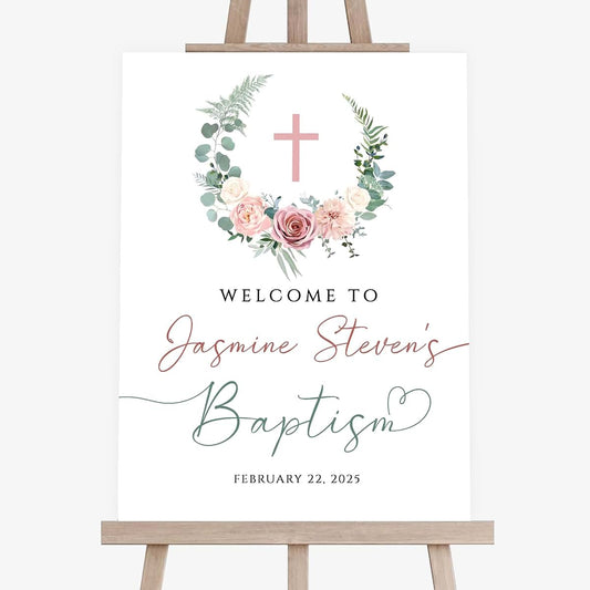 MOTIVE GIFT Personalized Baptism Welcome Sign, First Communion Welcome Sign, Flower Baptism Welcome Sign, Baptism