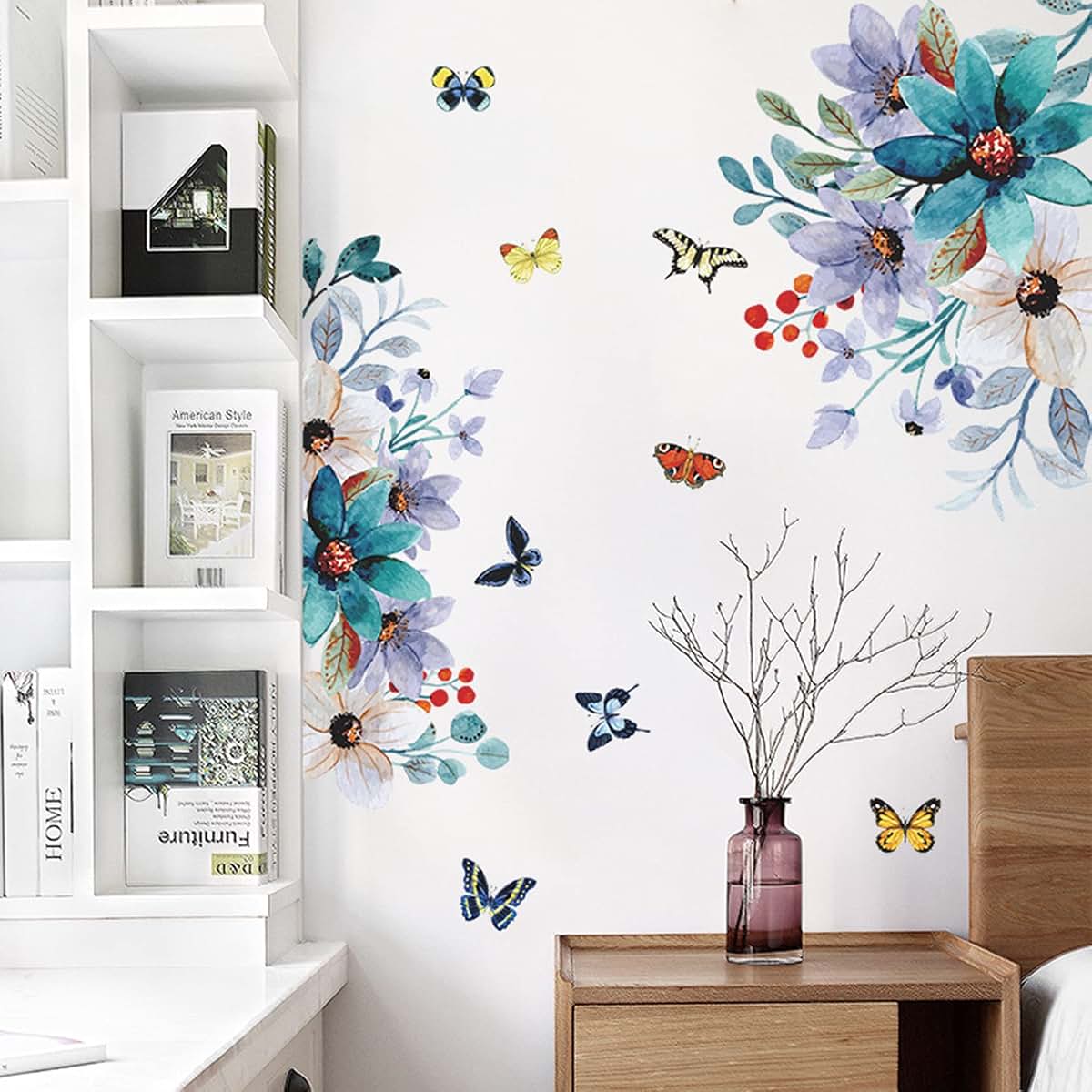 AL Raied Flower Wall Decals Peel And Stick Floral Wall Stickers (photo 3)