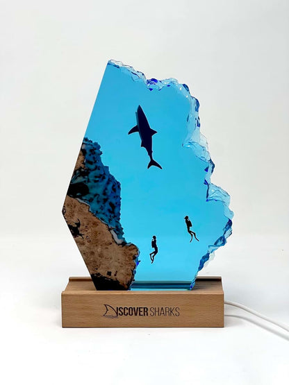 DiscoverSharks Great White LED Ocean Night Lamp - Resin Decor for Desk or Bedroom
