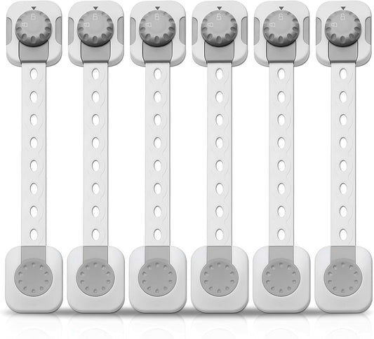 TASSU Child Safety Locks 6-Pack Adjustable Double Lock Baby Proofing Latches for Cabinets, Drawers, Fridge & More