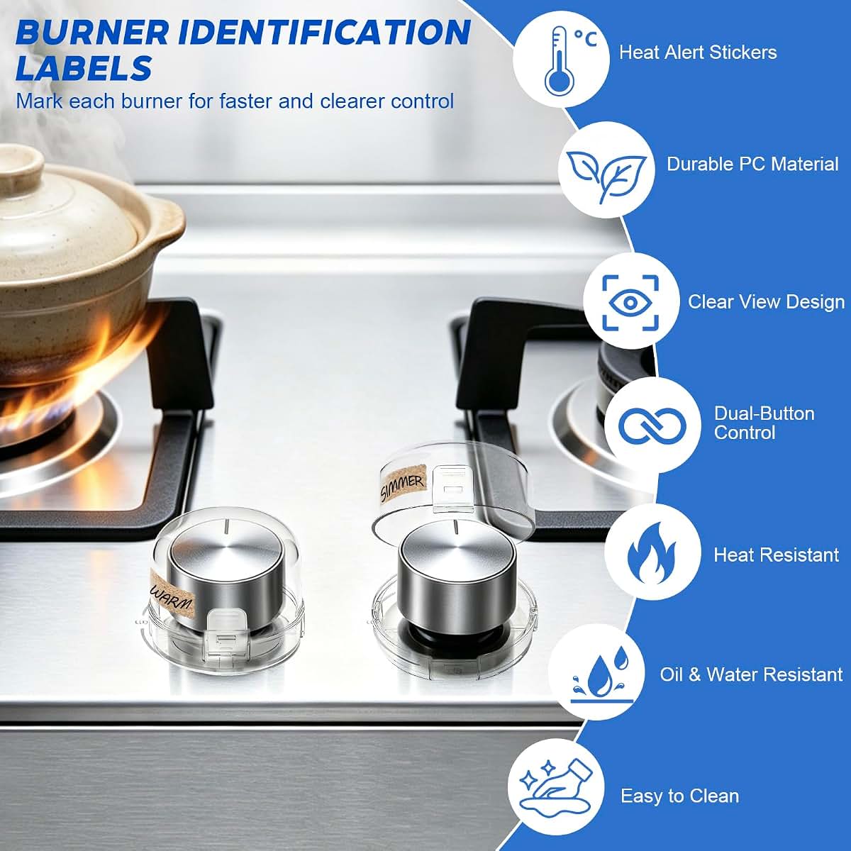 Stove Knob Safety Covers 5 Pack, Dual-Button Oven Knob Covers, White