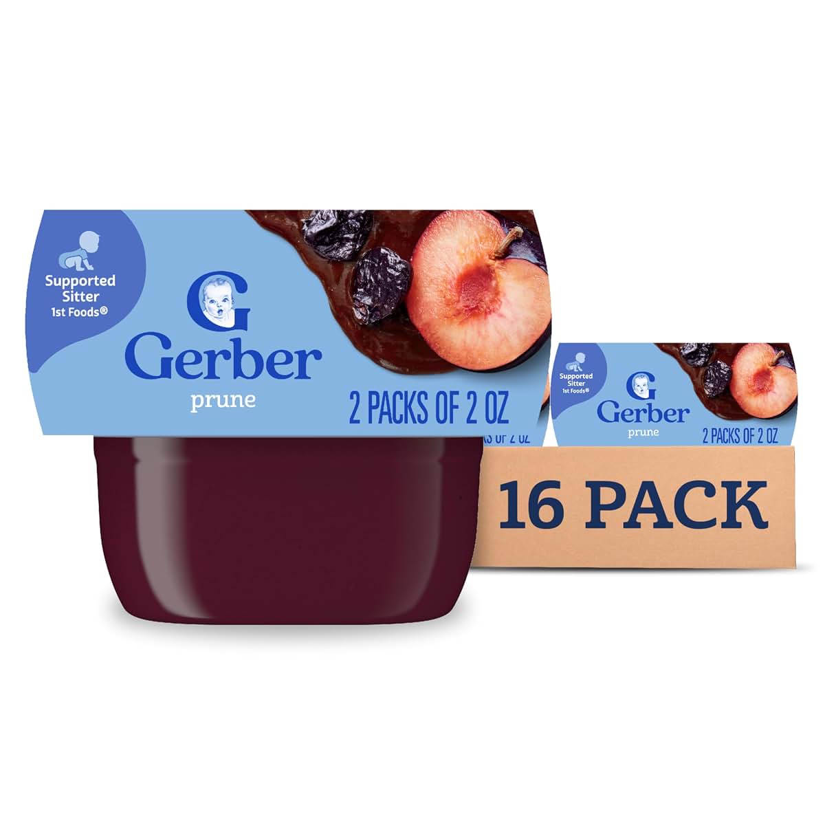 Gerber Stage 1 Prune Puree Baby Food Tubs, 16-Pack