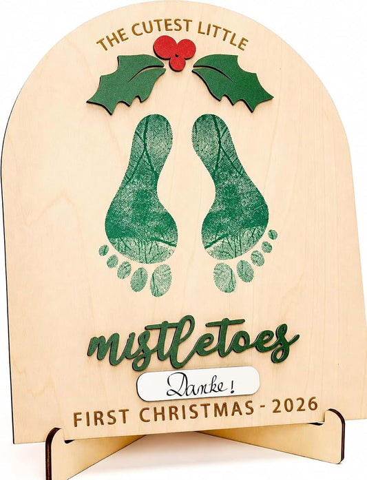 Nelxi Personalized Baby’s First Christmas 2026 Wooden Footprint Keepsake Board