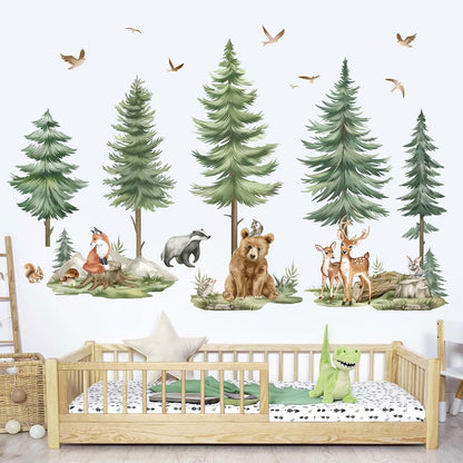 Wondever Forest Animal Mural Wall Decals for Nursery and Playroom Decor