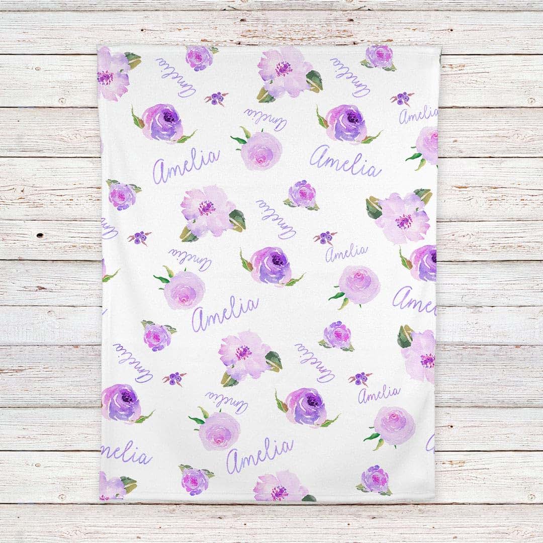 Lovable Gift Co Personalized Fleece Baby Girl Blanket, Purple Floral (photo 4)