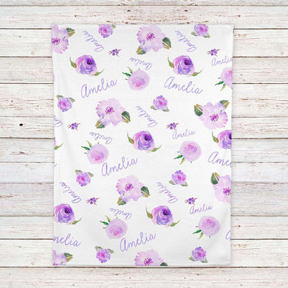 Lovable Gift Co Personalized Fleece Baby Girl Blanket, Purple Floral (photo 4)