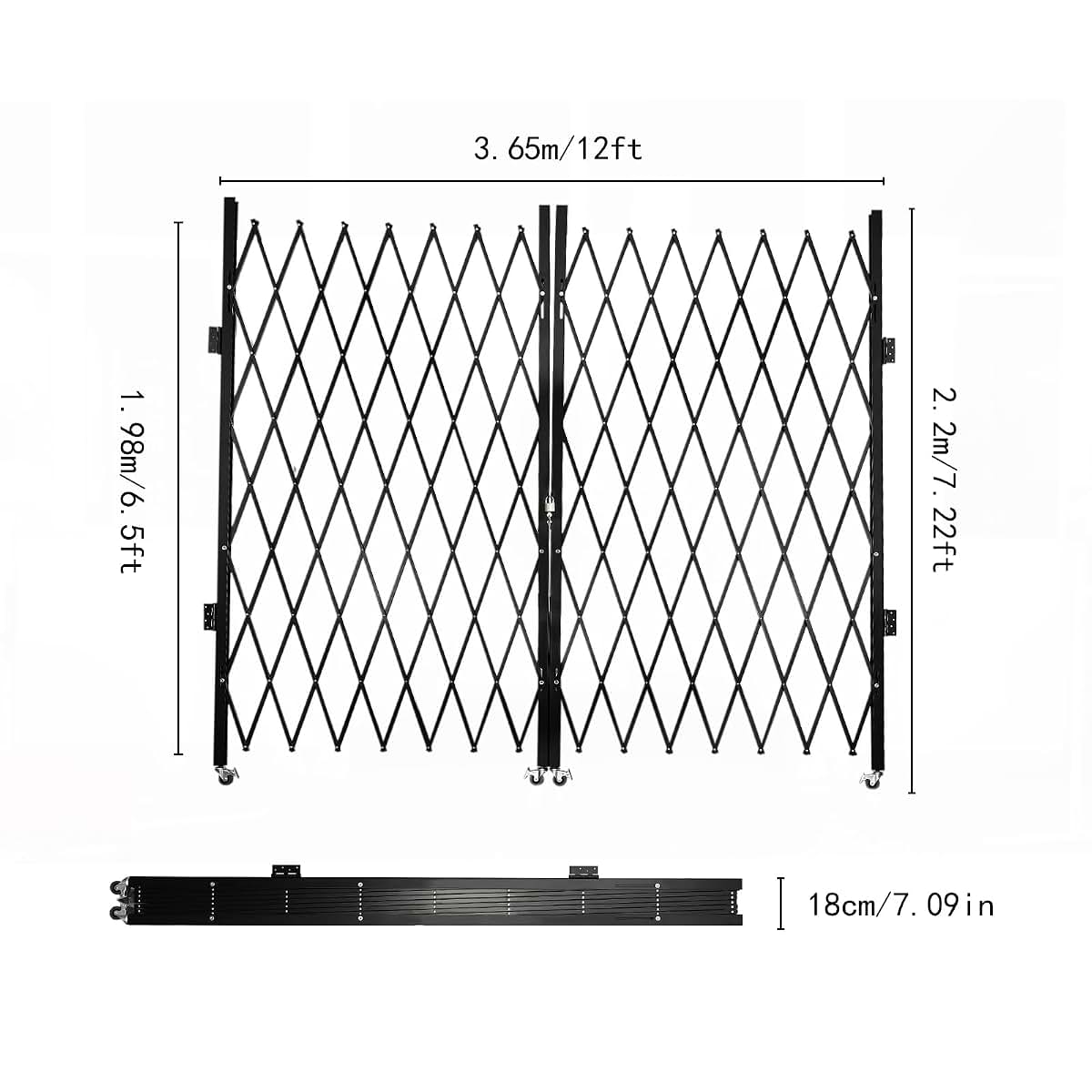 HZOPUTLH Single Folding Security Gate with Padlock and Wheels, 7.22 x 7.5 Inch, Black