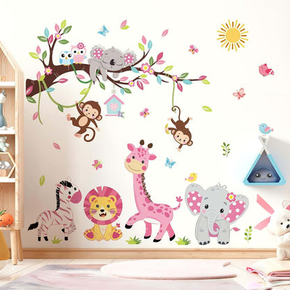 wondever Pink Animal Tree Branch Wall Decals Elephant Lion Wall Stickers | Peel and Stick, Removable, Wall Art Decals (photo 3)