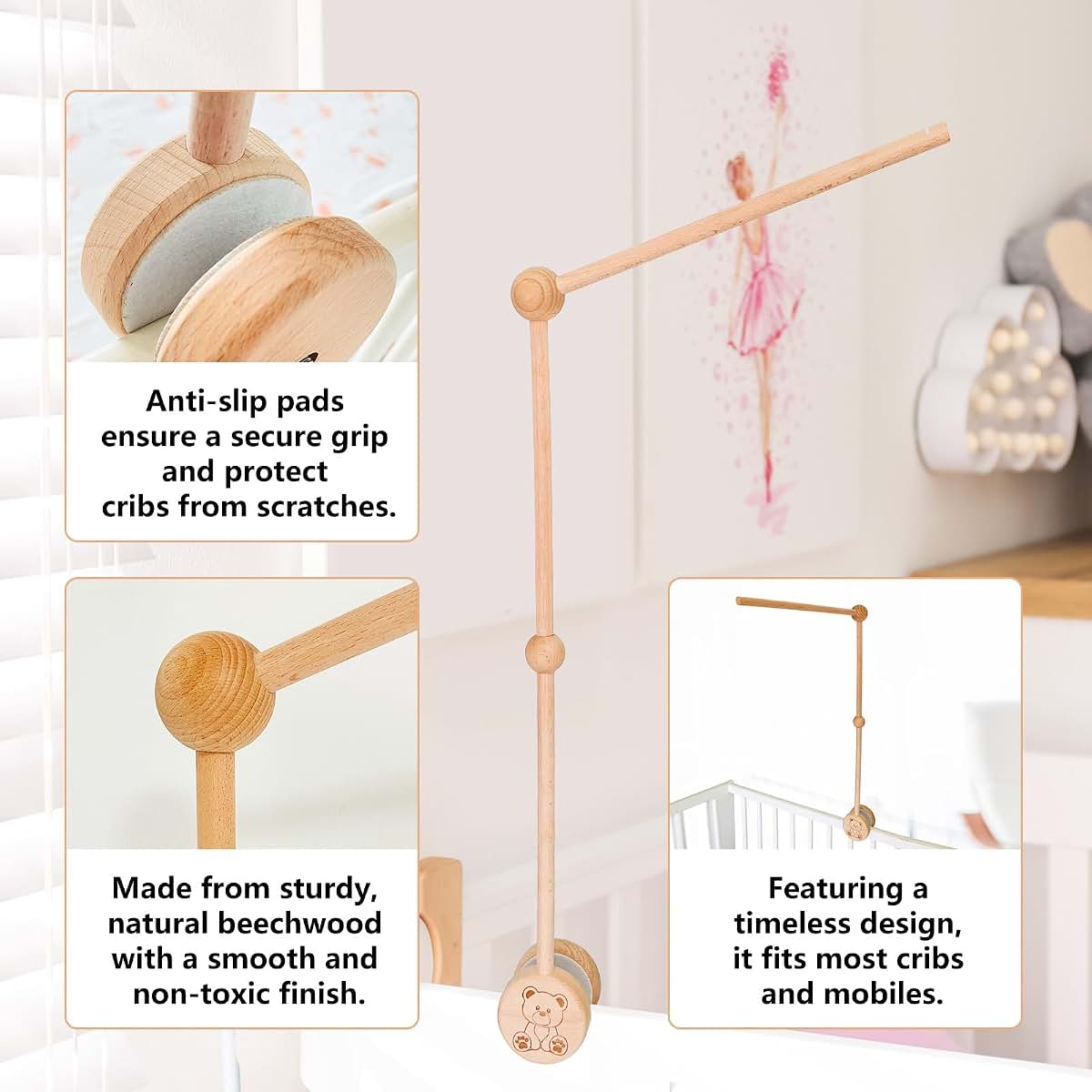 Vlokup Baby Crib Mobile Accessories Wood Mobile Arm
