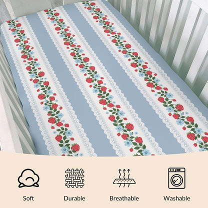 Cstdyfrv Vintage Strawberry Boho Flowers Striped Fitted Crib Sheet (photo 3)