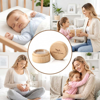 Ocapind Baby Umbilical Cord Memorial Box, Round Beech Wood Keepsake Case (photo 4)