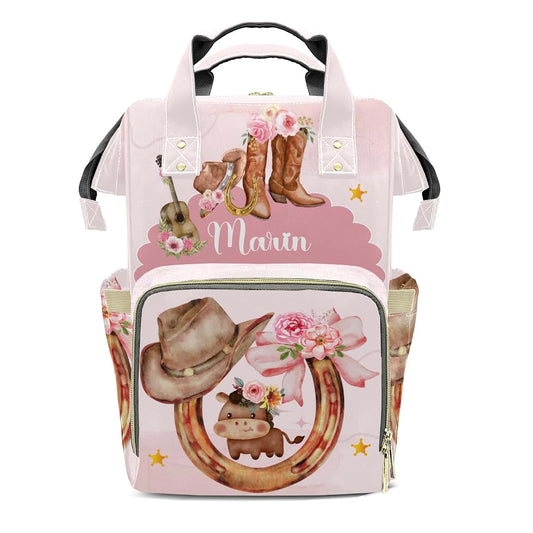 LiSoAkWE Personalized Western Floral Cow Diaper Bag Backpack