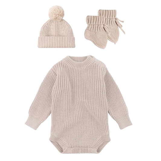 Royalead Infant Knitwear 3-Piece Jumpsuit Set With Bonnet And Booties