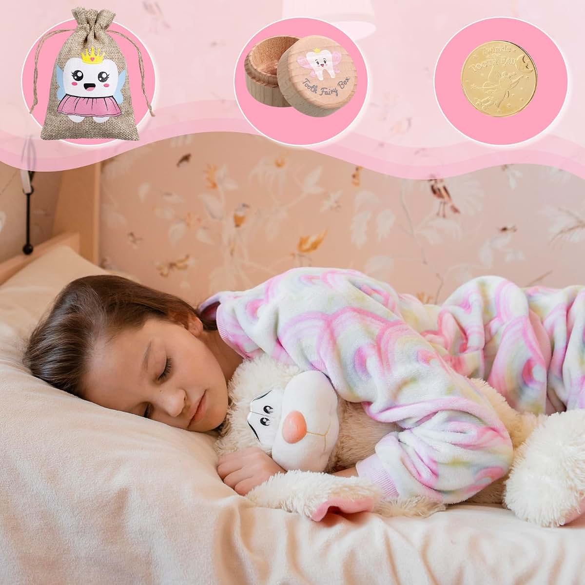 MSHHDK 3 Pcs Tooth Fairy Box Teeth Keepsake Storage Boxs Cute Carved Wooden Box with Tooth Stores Lost Teeth for Kids (photo 4)