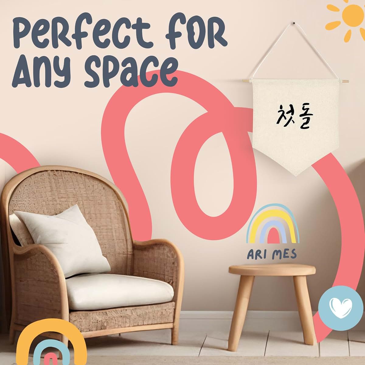 ARI MES 100 Days Celebration Canvas Flag Banner Chinese Baby Decor