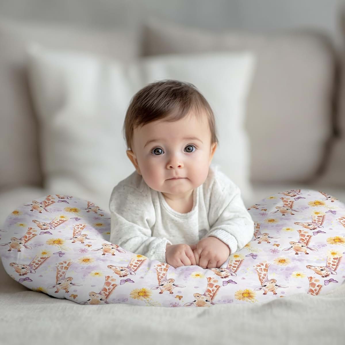 Wicbfdfv Purple Giraffe Floral Butterflies Nursing Pillow Cover