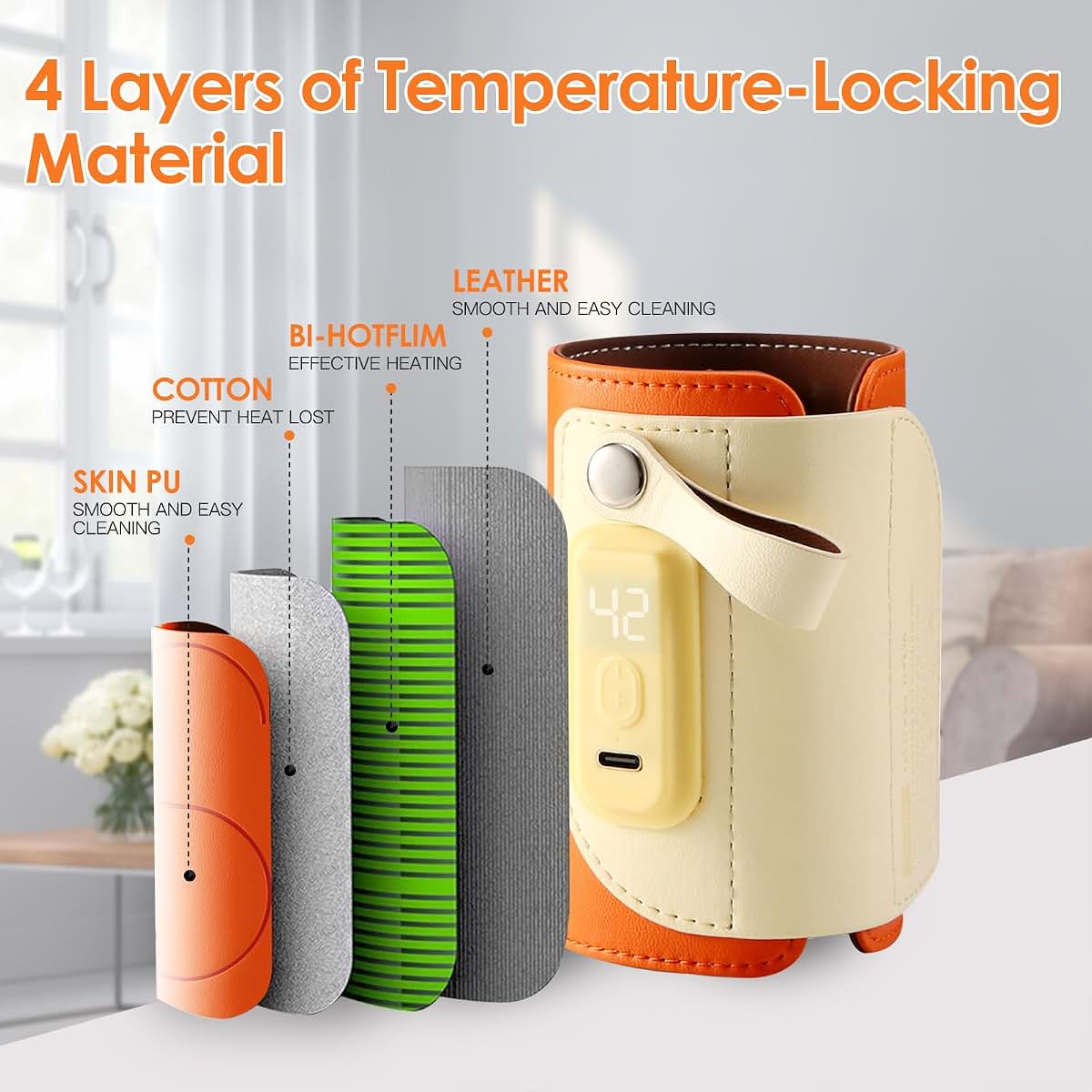 KOCASO Portable Bottle Warmer,Baby Bottle Insulation Cover Bottle Warmer with 18W Quick Charge and LED