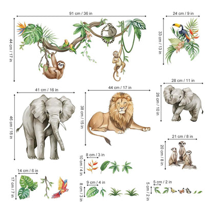 wondever Jungle Animals Wall Decals Safari Elephant Wall Stickers (XL)