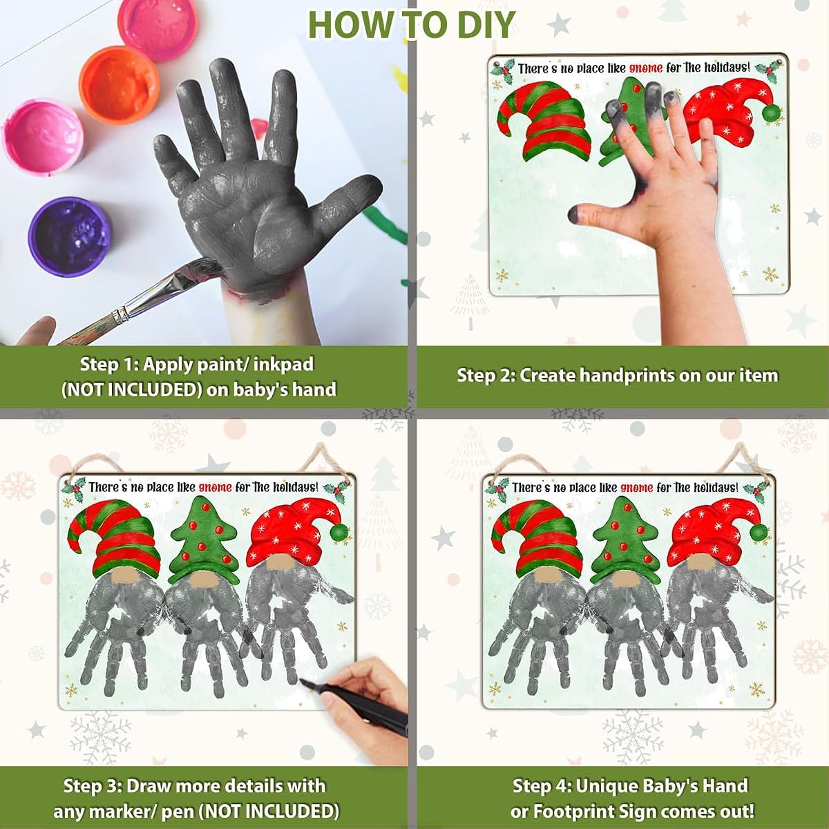 Trumpetic Gnome DIY Christmas Handprint Footprint Art