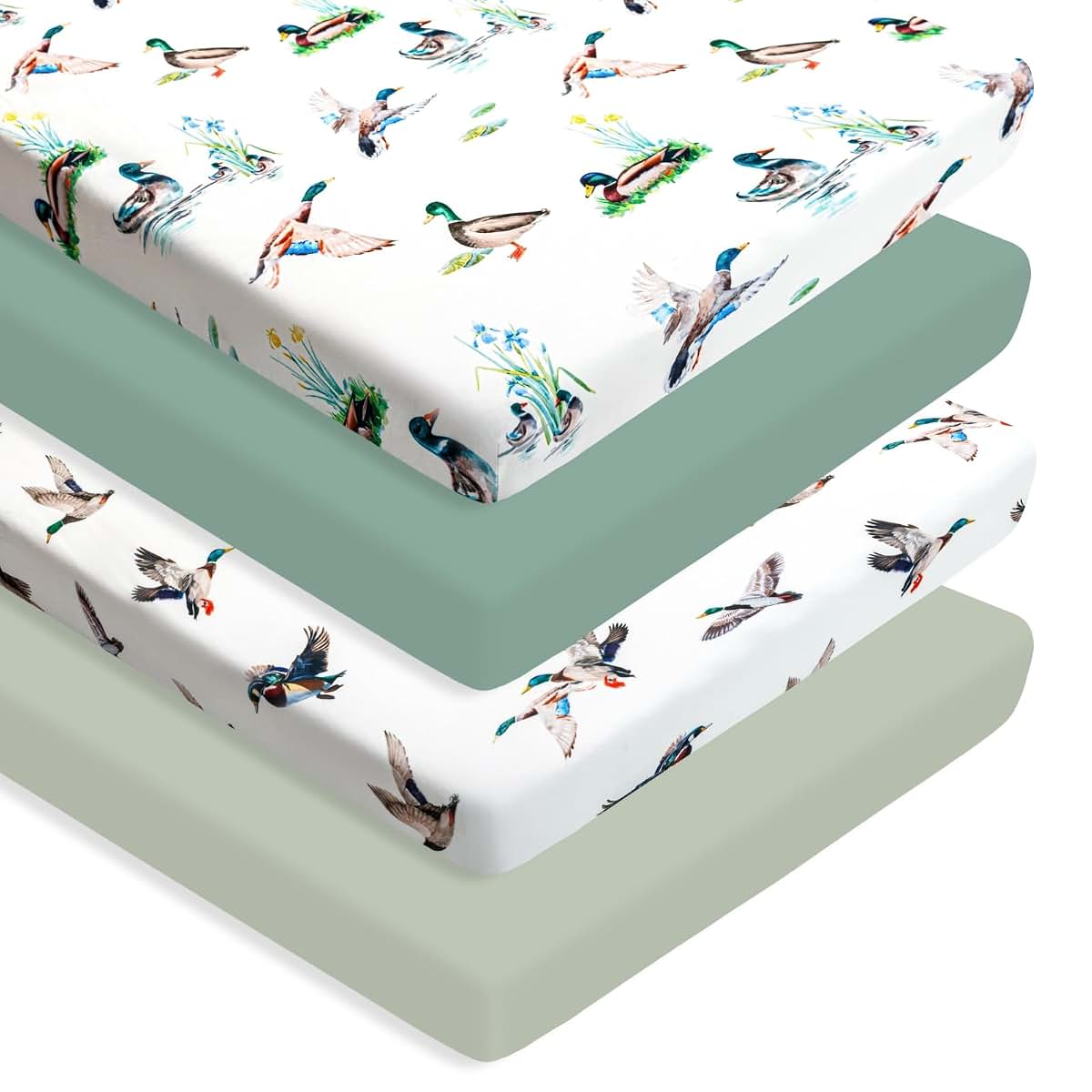 4 Pack Mallard Duck Print Fitted Nursery Sheets for Baby Cribs