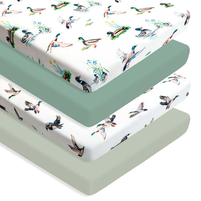 4 Pack Mallard Duck Print Fitted Nursery Sheets for Baby Cribs