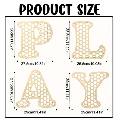 BabyOneStop Wooden Play Rattan Letters Set, 4 Letters for Wall Decor, Boho Playroom and Nursery Decor, Wood Letters