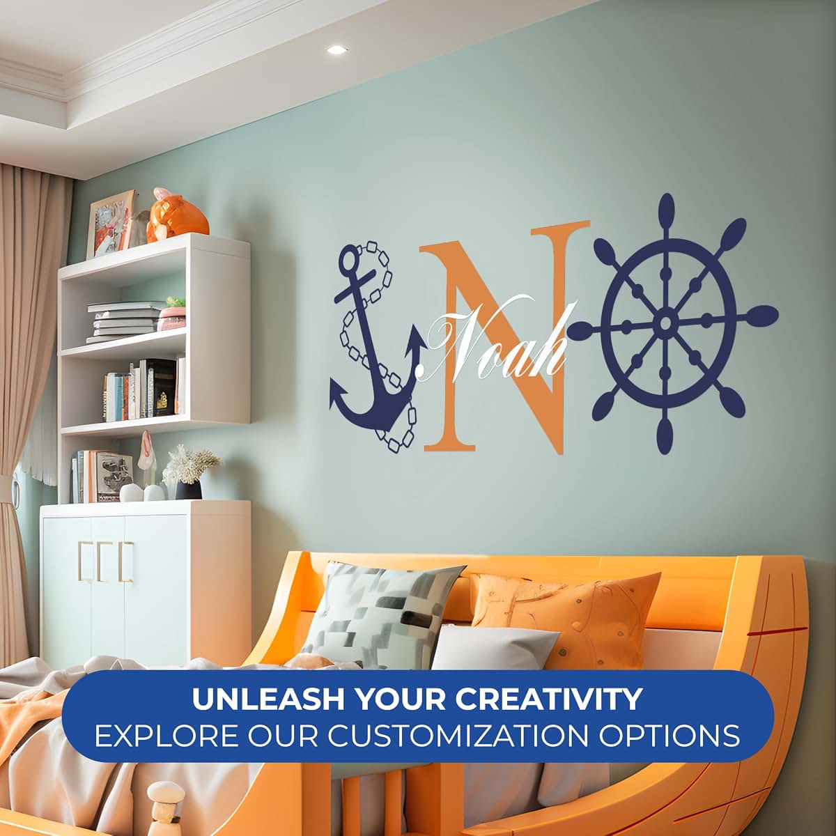 CRYPTONITE Personalized Name & Initial Rudder and Anchor Wall Decor I Nursery Wall Decal for Decoration I Nautical