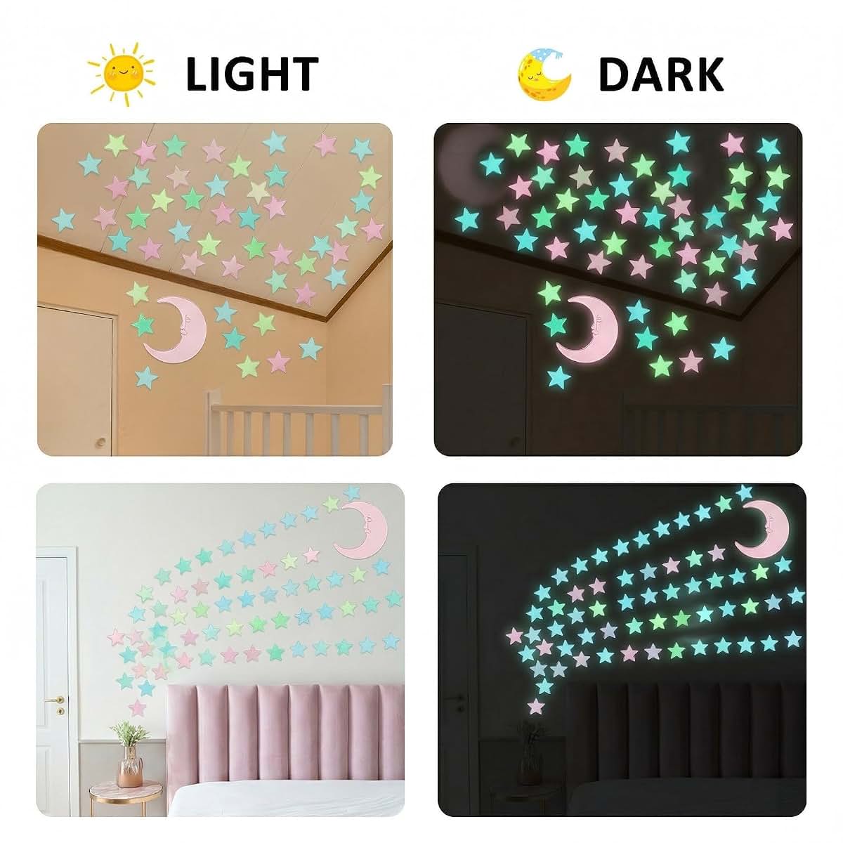 Tweruna Glow in the Dark Stars for Ceiling, Moon Glowing Wall Stickers