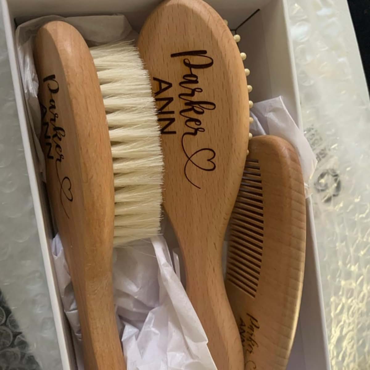 BabyOneStop Personalized Wooden Baby Hair Brush and Comb Set