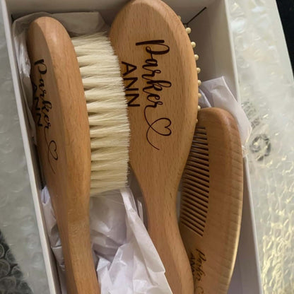 BabyOneStop Personalized Wooden Baby Hair Brush and Comb Set