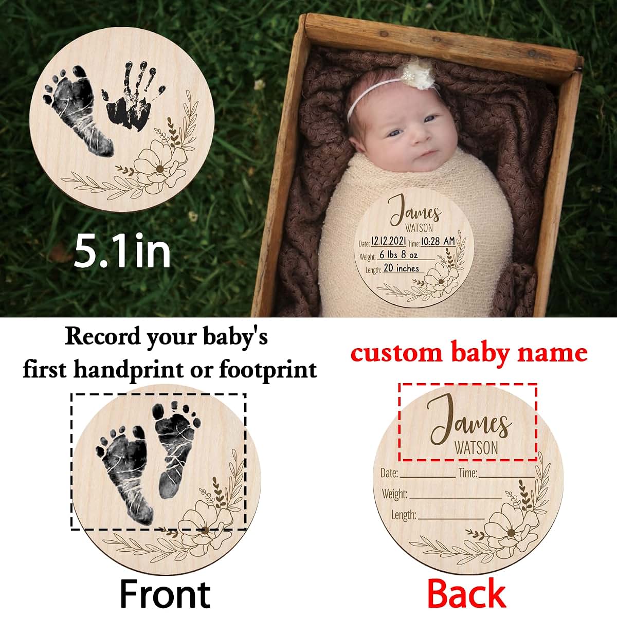 BabyOneStop Personalized Newborn Birth Announcement Sign With Handprint Kit
