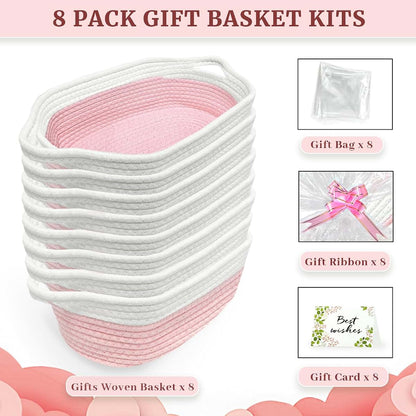 Succwoah 8 Pack Small Cotton Rope Woven Baskets With Gift Supplies