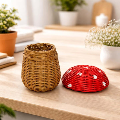 G6 COLLECTION Rattan Mushroom Basket – Handwoven Wicker Storage Bin with Lid, Cute Decorative Boho Home Organizer Gift (photo 4)