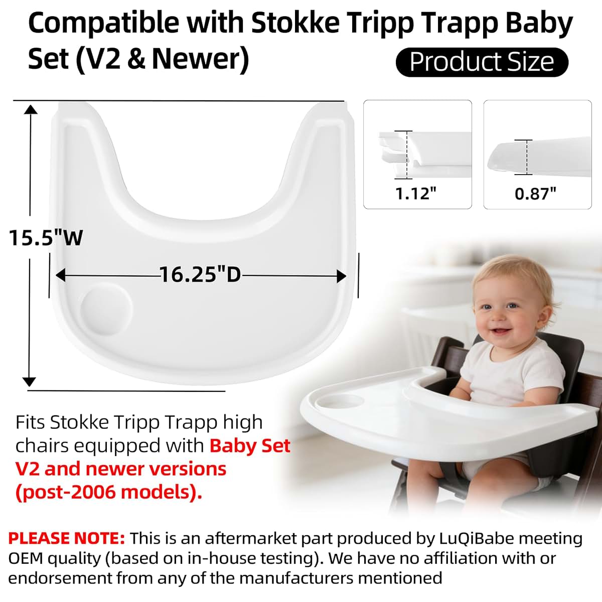 LuQiBabe Baby High Chair Tray for Stokke Tripp Trapp (V2+ Baby Set) | Replacement Feeding Tray with Built-In Cup (photo 2)