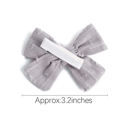 Grey Linen Hair Bow Clips for Girls and Teens