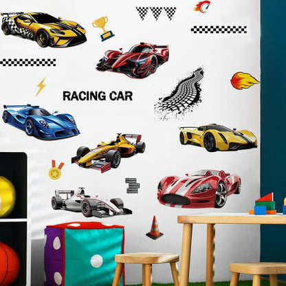 Runtoo Racing Car Wall Decals Vinyl Peel-and-Stick Set