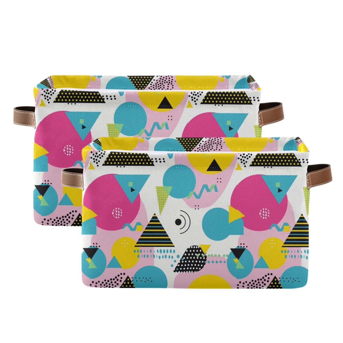 CWUPZAY 90s Triangles Canvas Storage Basket, Collapsible, 14.2" x 10.2" x 8.3"