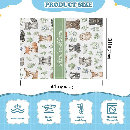 WEIKASSO Personalized Swaddle Blanket Forest Wildlife Friends Double Layer Blanket (photo 3)