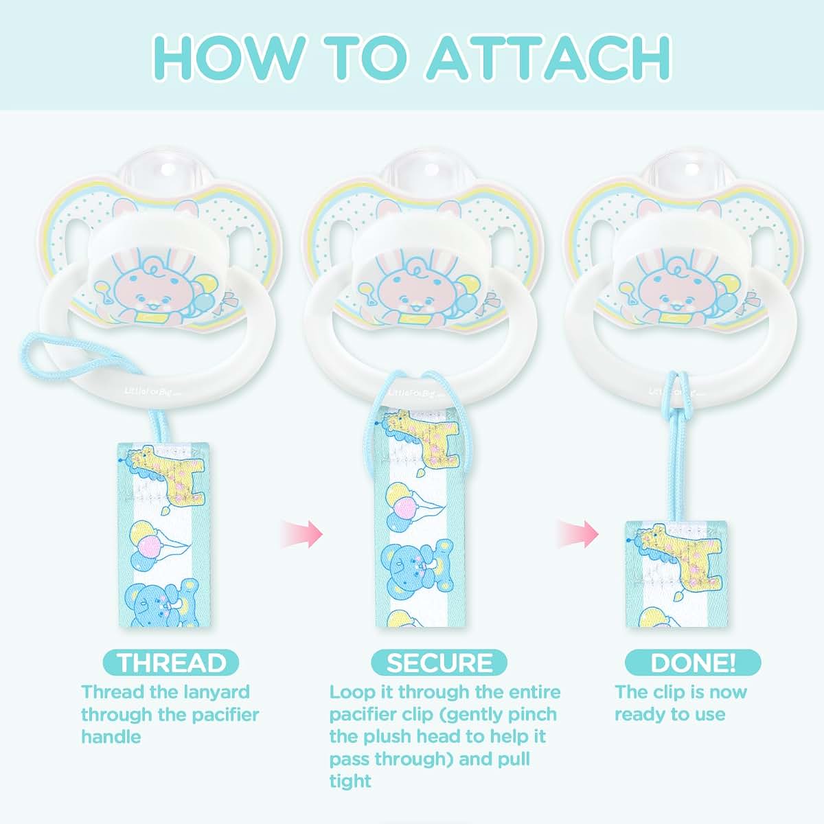 Littleforbig Adult Pacifier Clips Set - Pink Bunny And Blue Bear 2-Pack