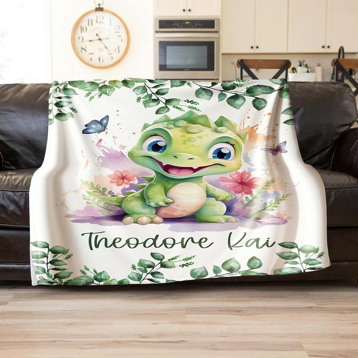 HOBEYALIN Personalized Dinosaur Name Blanket - Custom Baby Boy Gift - Plush Fleece Blanket, 30x40 inches (photo 2)