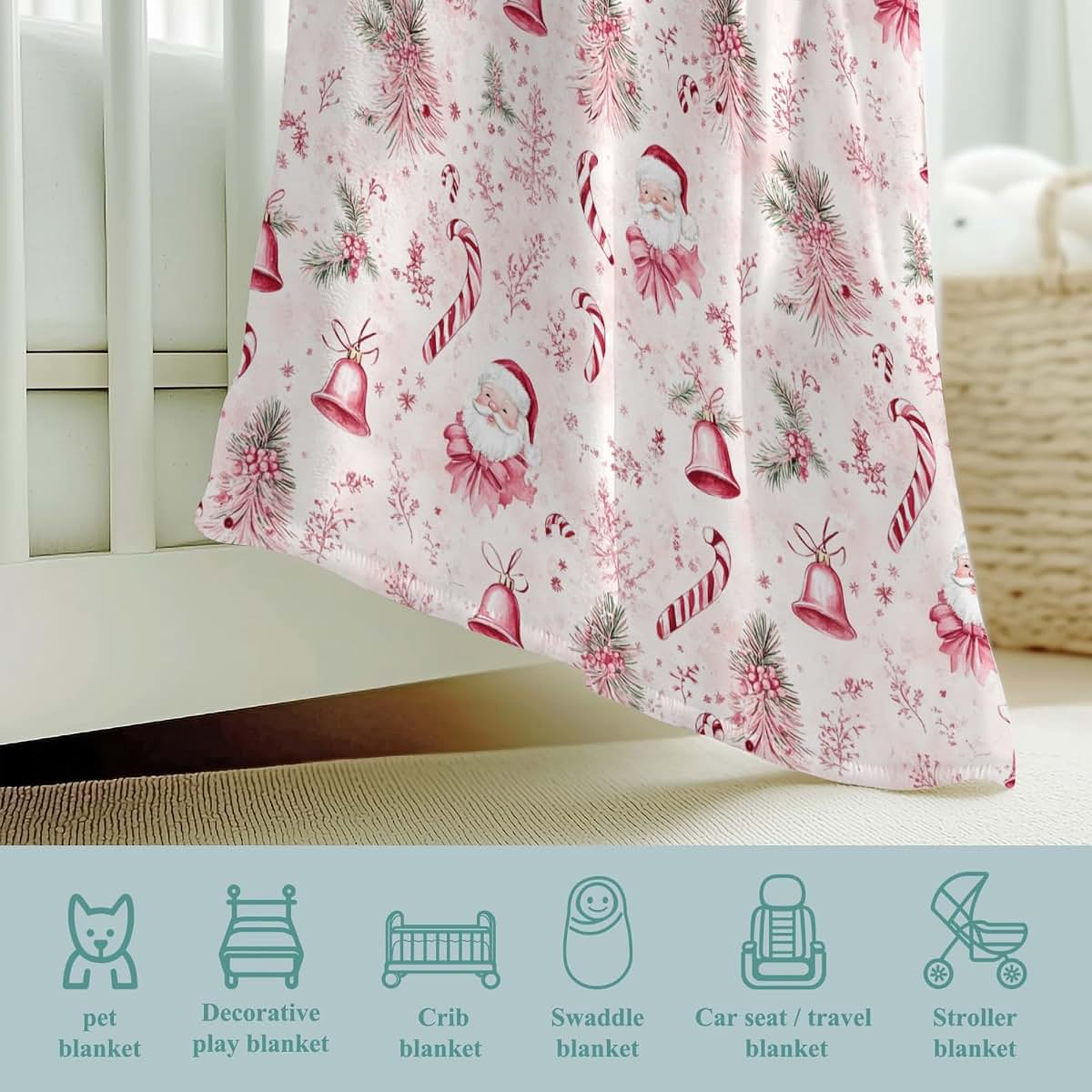 Wicbfdfv Pink Christmas Santa Pine Trees Baby Blanket (photo 4)
