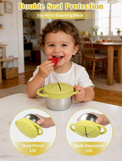 Lotbill 2 Pack Stainless Steel Toddler Snack Cups with Spill-Proof Lids