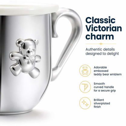 Creative Gifts International Baby's First Sippy Cup with a Teddy Bear Emblem | Silverplated 5 Oz | Handle & Sippy Lid (photo 4)